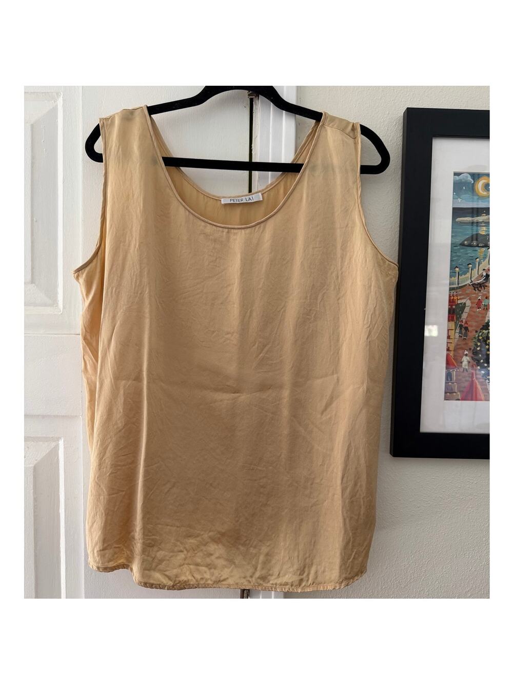 Vintage Peter Lai Silk Sleeveless blouse / shimmery gold / Made in USA / XL